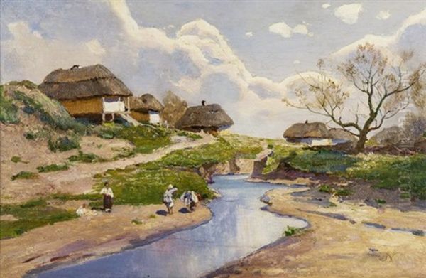 Ukrainian Village Oil Painting by Sergei Ivanovich Vasil'kovsky