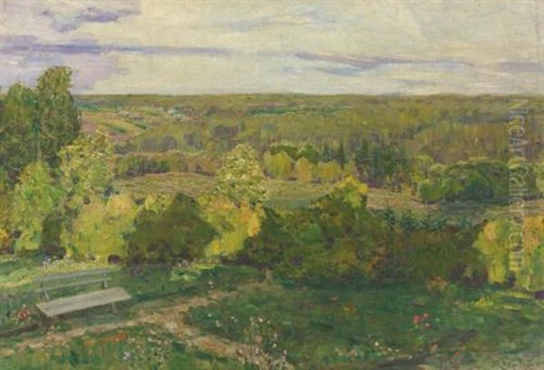 Demyanovo. View From The Dacha Terrace Oil Painting by Appolinari Mikhailovich Vasnetsov