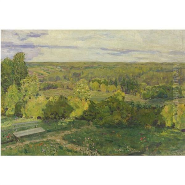 Demyanovo. View From The Dacha Terrace Oil Painting by Appolinari Mikhailovich Vasnetsov