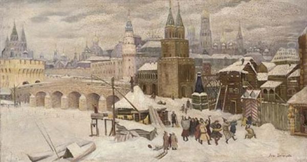 Revellers Before The Kremlin, Moscow Oil Painting by Appolinari Mikhailovich Vasnetsov