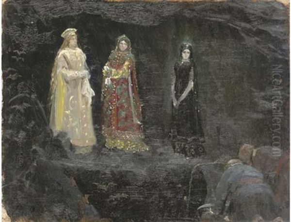 The Three Tsarevnas Of The Underground Kingdom (study) by Viktor Mikhailovich Vasnetsov