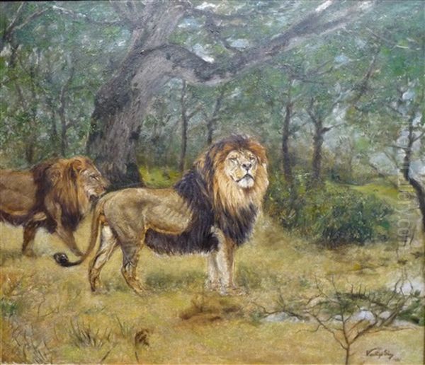 Mutter Und Sohn In Einer Parklandschaft Oil Painting by Geza Vastagh