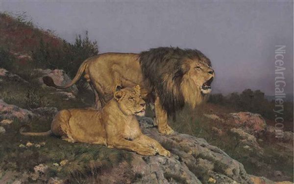 The Lion's Domain Oil Painting by Geza Vastagh