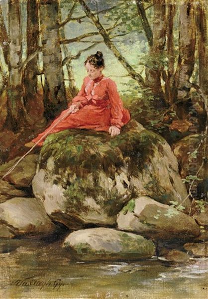 Young Lady On The Riverbank Oil Painting by Gyoergy Vastagh