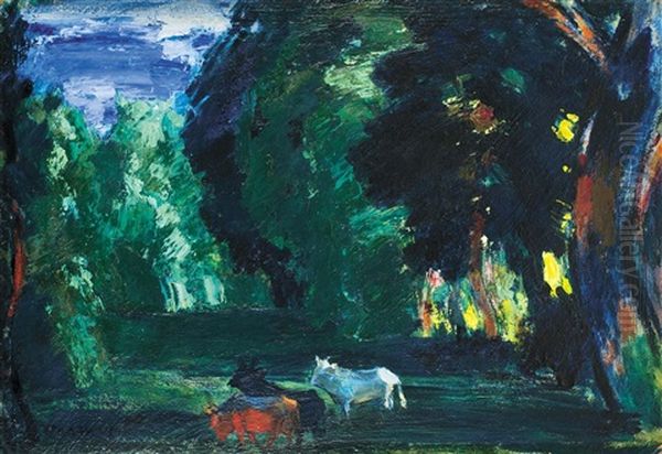 Park In Tata Oil Painting by Janos Vaszary