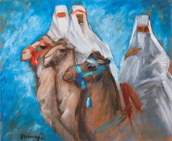 Camels Oil Painting by Janos Vaszary