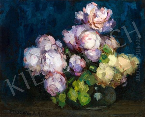 Roses Oil Painting by Janos Vaszary