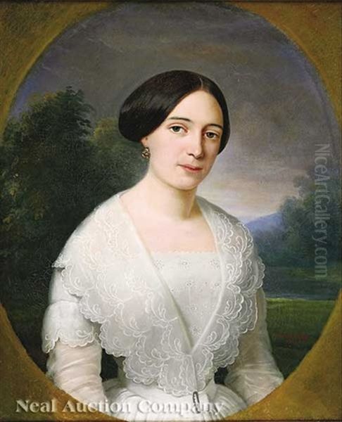 Portrait Of A Woman In A White Dress Oil Painting by Jean Joseph Vaudechamp