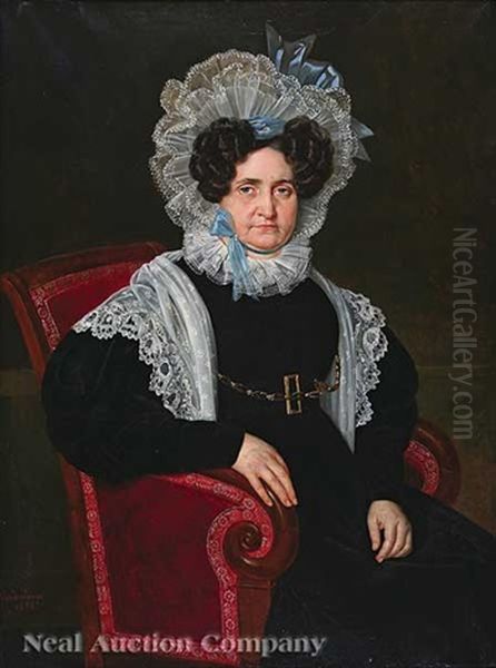 Portrait Of Marie Emeranthe Becnel Brou (madame Samuel Herman) Oil Painting by Jean Joseph Vaudechamp