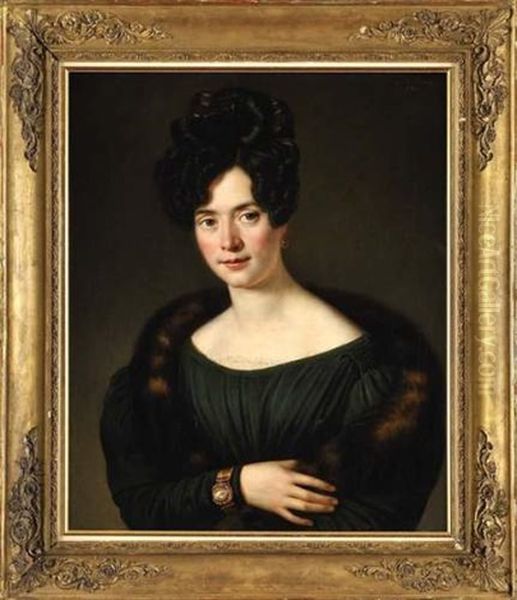 Portrait De Jeune Femme Au Col De Fourrure by Jean Joseph Vaudechamp