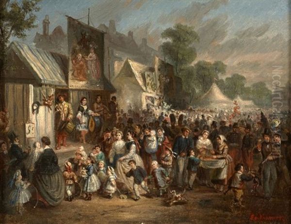 La Fete De Saint Cloud Et La Fete De Neuilly Oil Painting by Edouard Vaumort