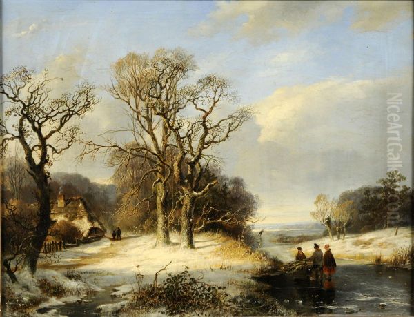 Paysage Enneige Avec Patineurs Oil Painting by Frans Arnold Breuhaus de Groot