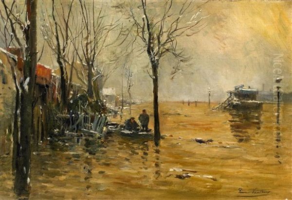 An Der Seine. Hochwasser In Paris Im Jahre Oil Painting by Pierre Louis Leger Vauthier