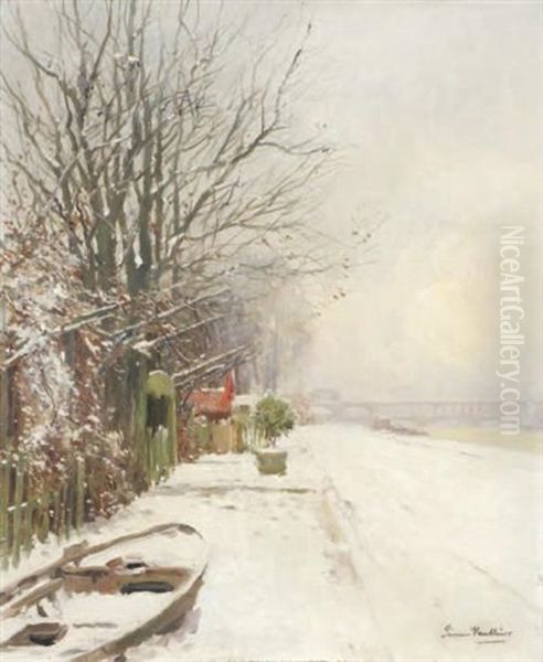 Les Quais De Seine Sous La Neige Oil Painting by Pierre Louis Leger Vauthier