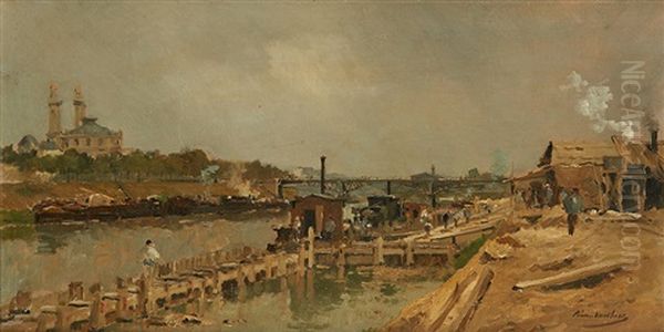 Vue Animee De La Seine Oil Painting by Pierre Louis Leger Vauthier