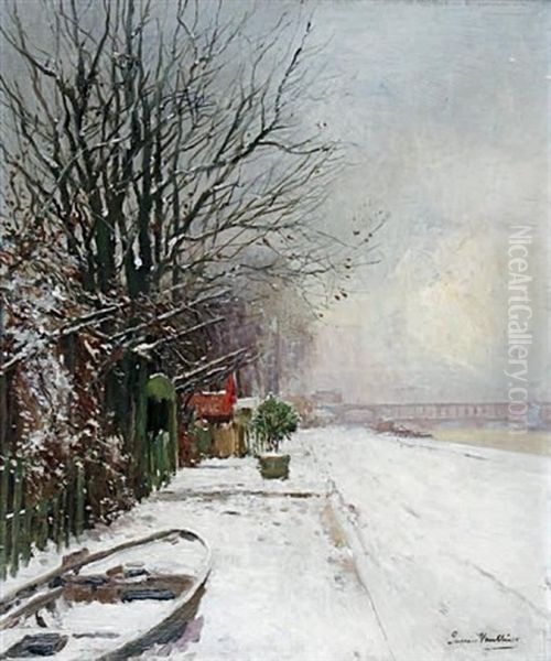 Les Bords De Seine Sous La Neige Oil Painting by Pierre Louis Leger Vauthier