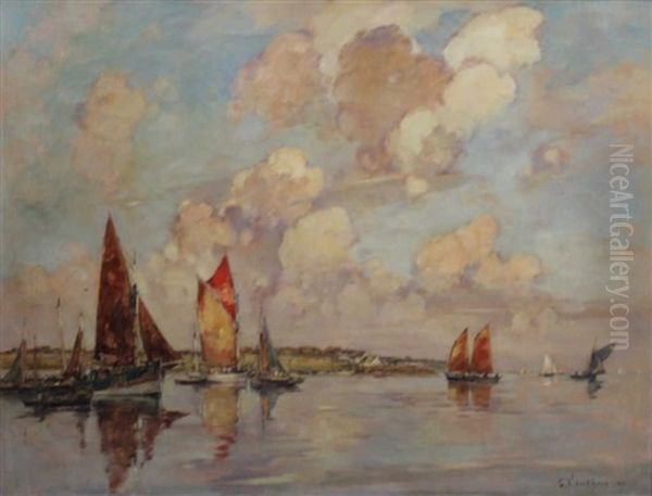 Thoniers En Bretange Oil Painting by Ernest Germain Vauthrin