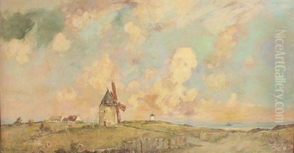 Paysage Aux Moulins Oil Painting by Ernest Germain Vauthrin