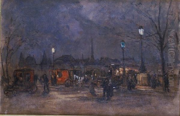 Promenade Nocturne Oil Painting by Ernest Germain Vauthrin