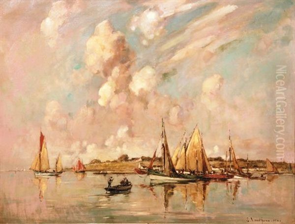 Voiliers Au Mouillage Oil Painting by Ernest Germain Vauthrin