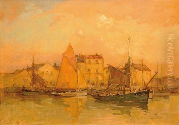 Bateaux De Peche A Quai Aux Sables D'olonne Oil Painting by Ernest Germain Vauthrin