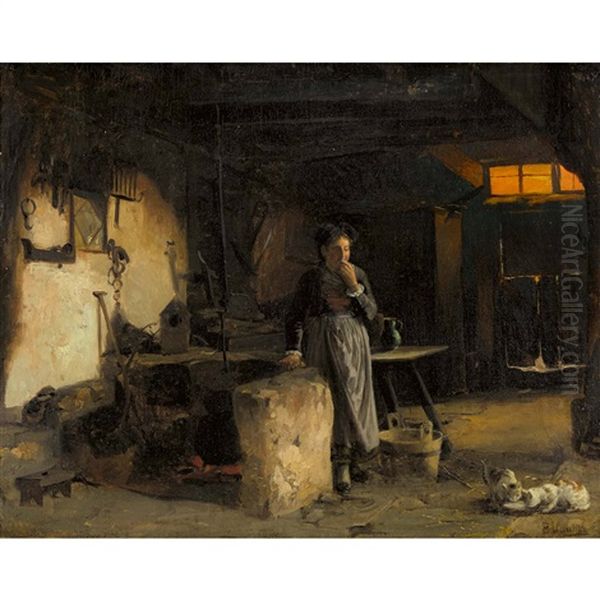 In Gedanken Versunkene Magd In Der Kuche Oil Painting by Marc Louis Benjamin Vautier the Elder