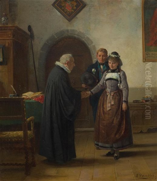 At The Registry Office Oil Painting by Marc Louis Benjamin Vautier the Elder