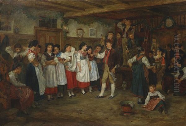 Tanzpause Auf Einer Elsassischen Bauernhochzeit by Marc Louis Benjamin Vautier the Elder