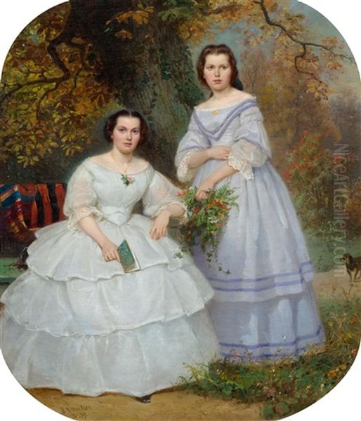 Les Deux Soeurs Oil Painting by Marc Louis Benjamin Vautier the Elder