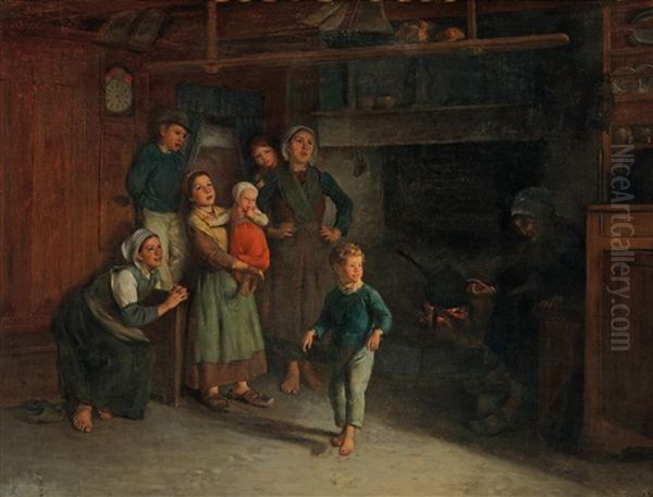 Joyful Singing Oil Painting by Marc Louis Benjamin Vautier the Elder