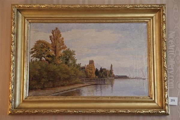 Vue D'ouchy De La Plage De Bellerive Oil Painting by Alexis Vautier