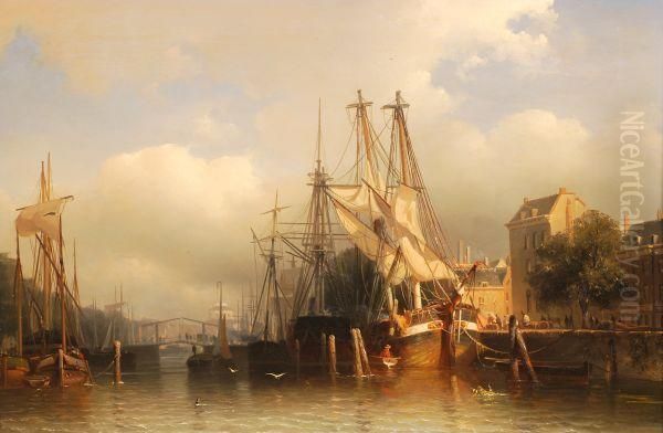 A Dutch Canal Oil Painting by Frans Arnold Breuhaus de Groot