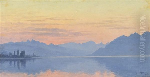 Coucher De Soleil Sur Le Leman Oil Painting by Alexis Vautier