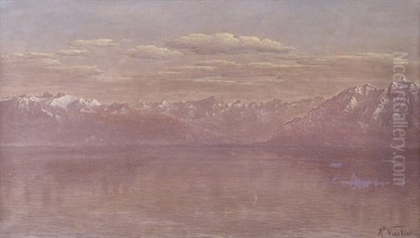 Vue Sur Le Leman, Les Alpes Vaudoises Et Le Grammont Oil Painting by Alexis Vautier