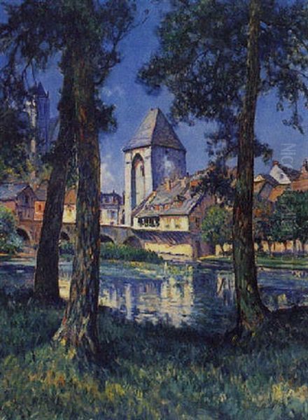 Riviere Et Village Oil Painting by Andre Vautier