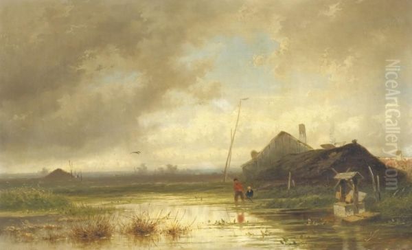 Fischer Im Schilf Oil Painting by Frans Arnold Breuhaus de Groot