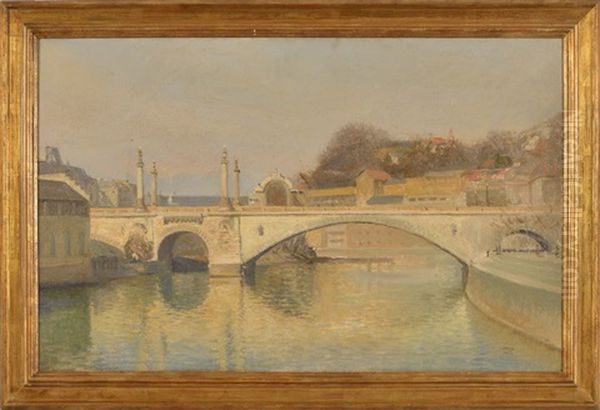 Geneve, Pont De La Coulouvreniere Oil Painting by Otto Vautier