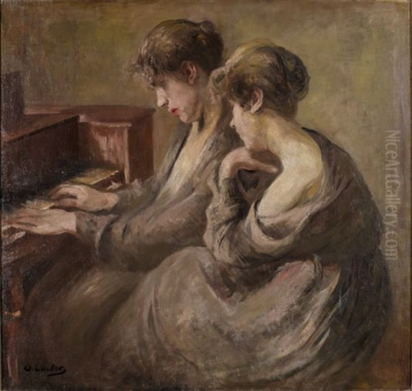 La Lecon De Piano Oil Painting by Otto Vautier