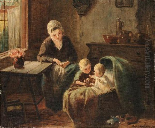 Mother And Children Oil Painting by Frans Arnold Breuhaus de Groot