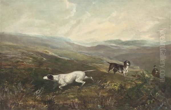 Hunting Scene With Dogs Oil Painting by George Richard Vawser