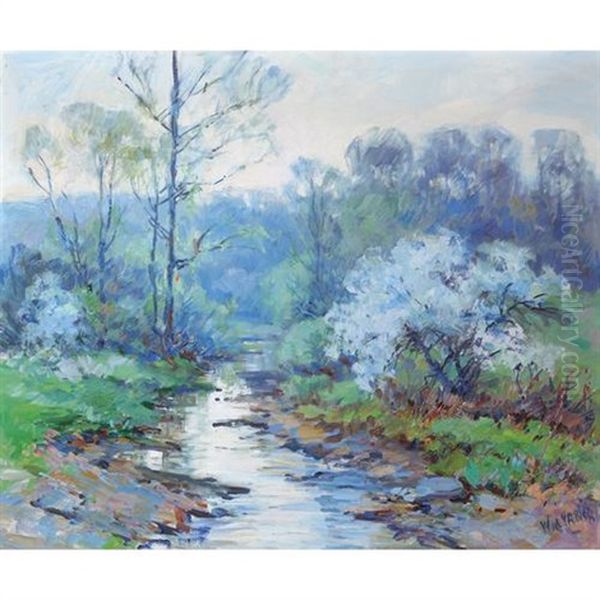 Trees By A Stream In Spring Oil Painting by Will Vawter