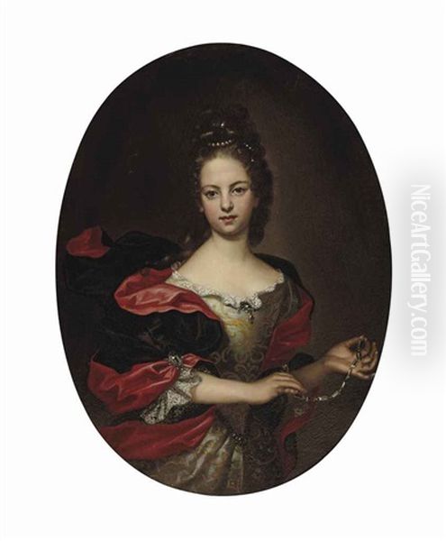 Portrait Of A Lady, Half-length, Holding Jewels Oil Painting by Giovanni Enrico Vaymer