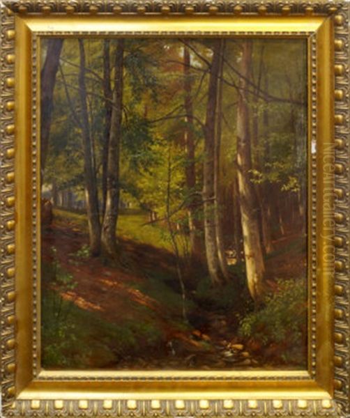 Woodland Scene Oil Painting by Joaquin Vayreda y Vila