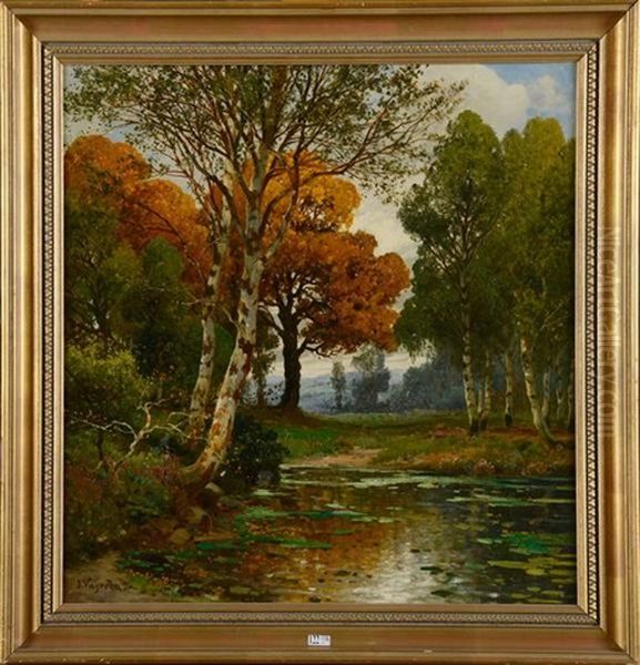 Paysage A L'etang Oil Painting by Joaquin Vayreda y Vila