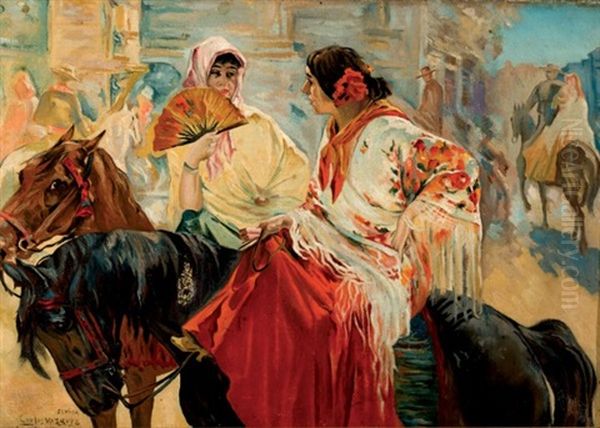 Mujeres A La Grupa Oil Painting by Carlos Vazquez Ubeda