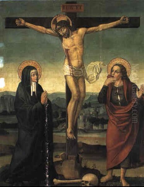 Christ On The Cross With The Madonna And St. John Oil Painting by Antonio Vazquez