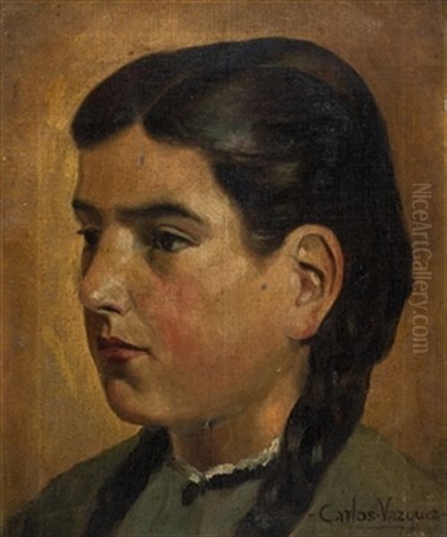 Retrato De Joven De Perfil Oil Painting by Carlos Vazquez