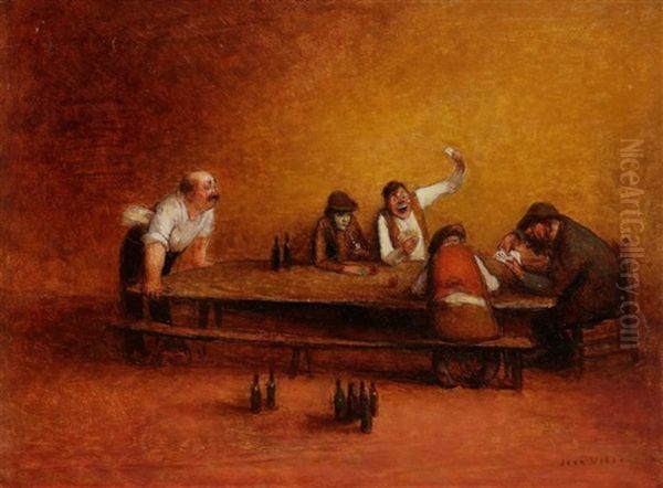 Joueurs De Cartes A L'auberge Oil Painting by Jean Veber