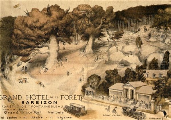 Affiche Du Grand Hotel De La Foret De Barbizon Oil Painting by Jean Veber