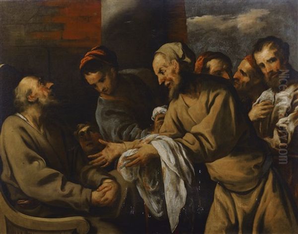 Joseph's Brothers Returning His Bloodied Tunic To Their Father Oil Painting by Pietro della Vecchia